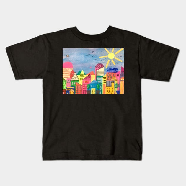 Collage Town Kids T-Shirt by MyCraftyNell